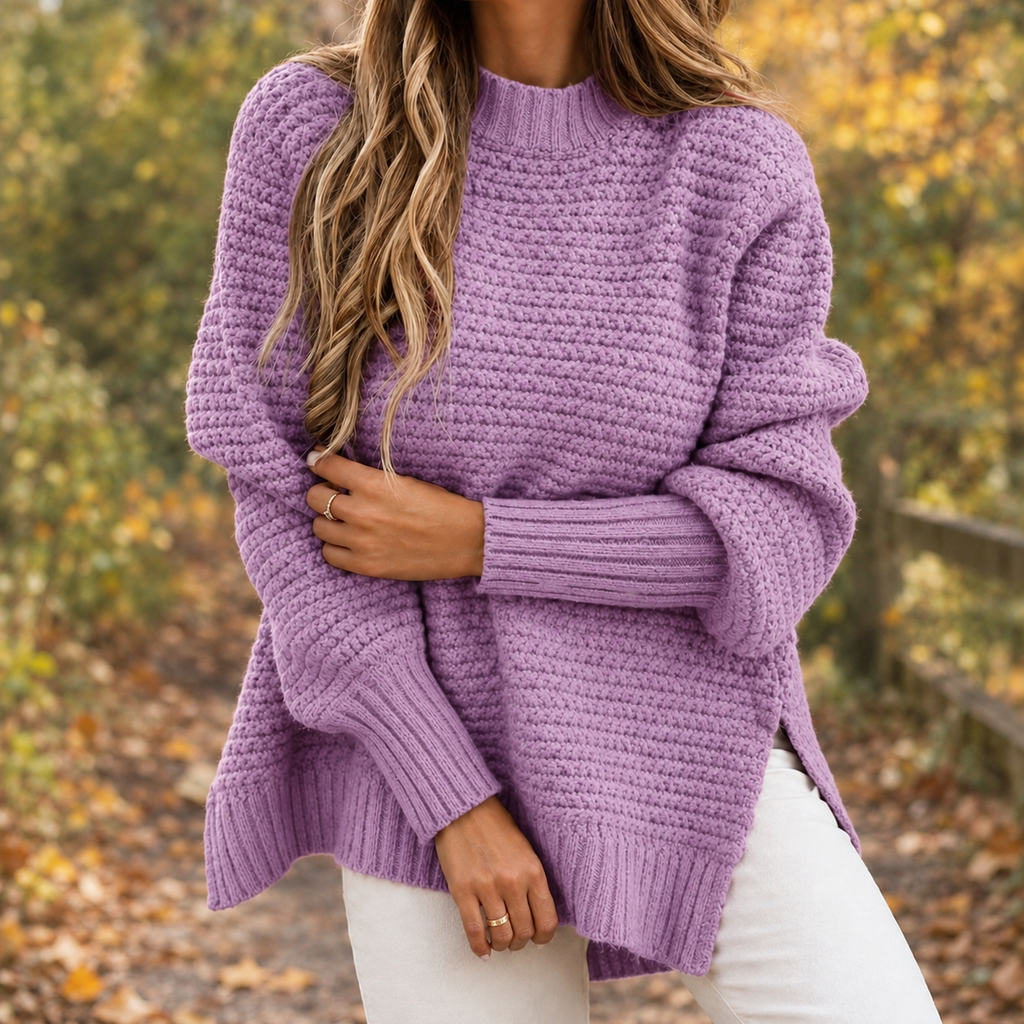 Damen Pullover mit lässigem Schnitt und seitlichen Schlitzen | A&B - 5 - Annoboutique