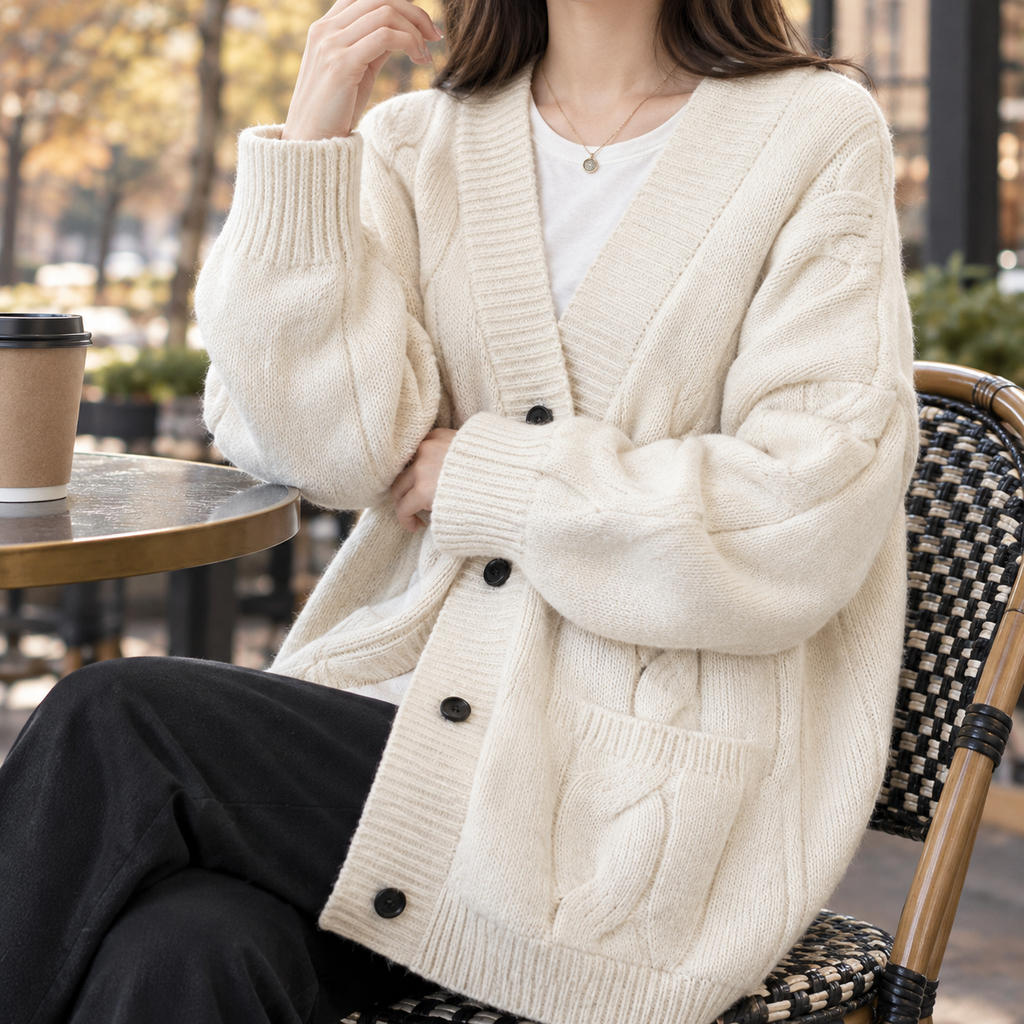 Damen Cardigan im lässigen Oversized-Stil mit praktischen Taschen | A&B - 1 - Annoboutique