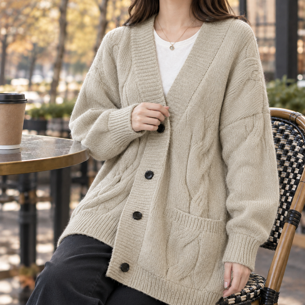 Damen Cardigan im lässigen Oversized-Stil mit praktischen Taschen | A&B - 5 - Annoboutique