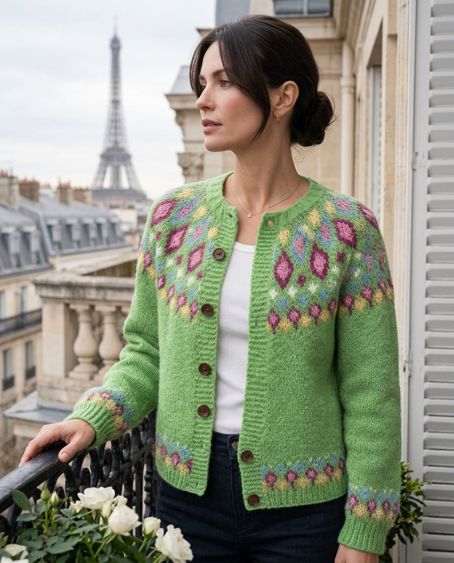Damen Cardigan mit Knopfverschluss und floralen Details | A&B - 4 - Annoboutique