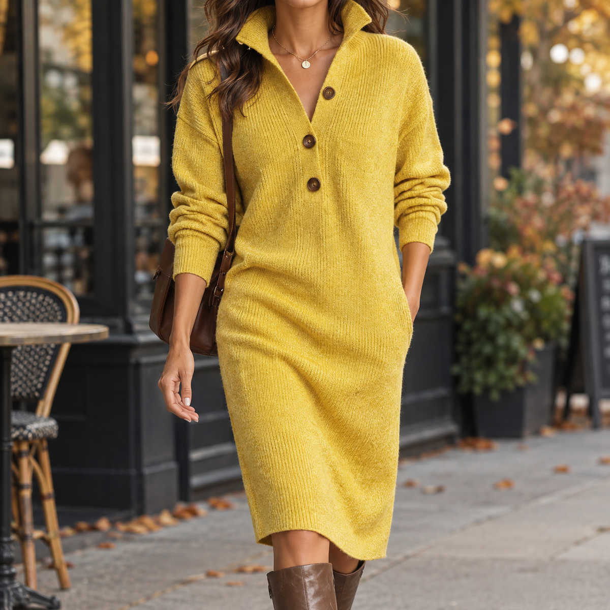Kleid Damen mit Knopfleiste und lässigem Schnitt - 1 - Annoboutique