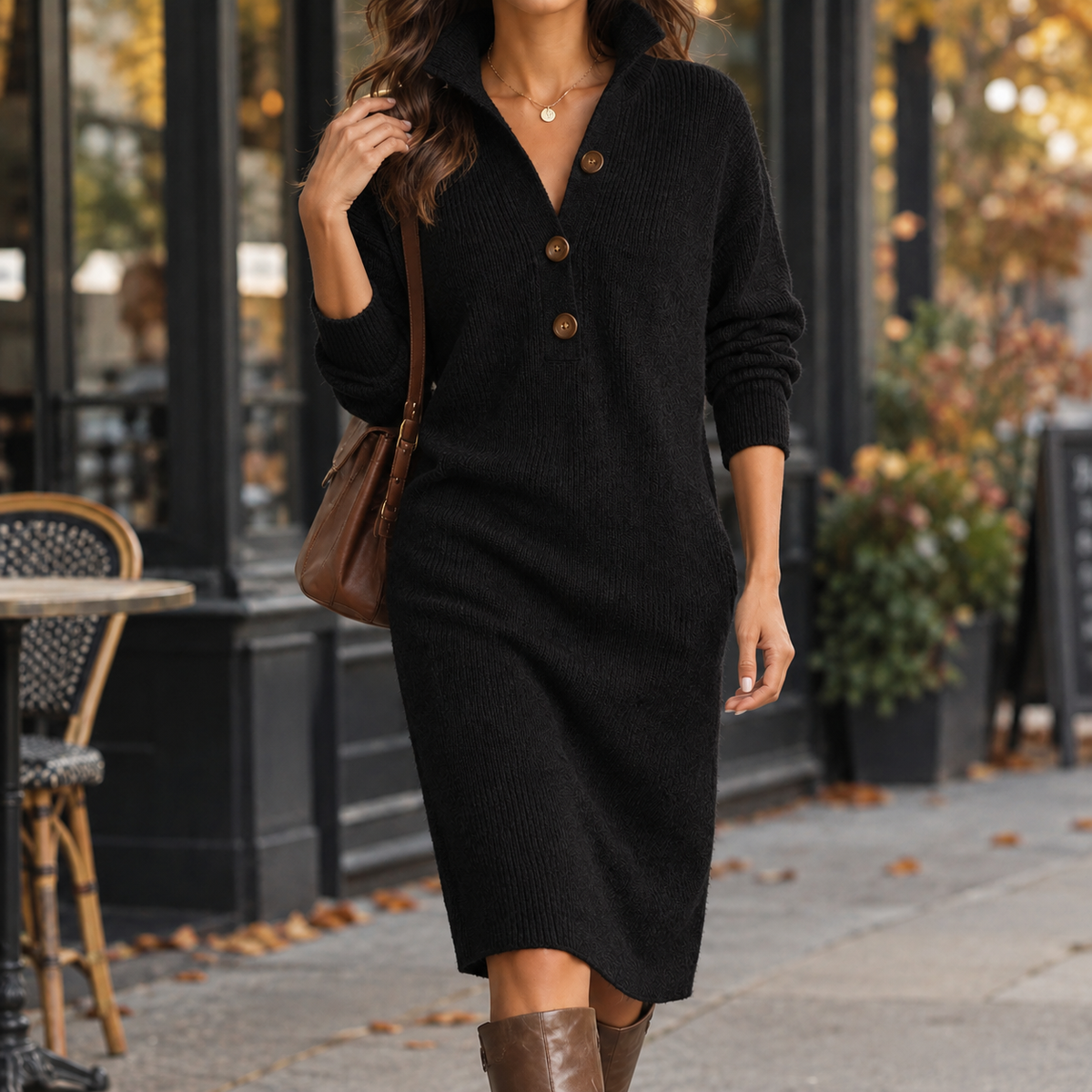 Kleid Damen mit Knopfleiste und lässigem Schnitt - 4 - Annoboutique