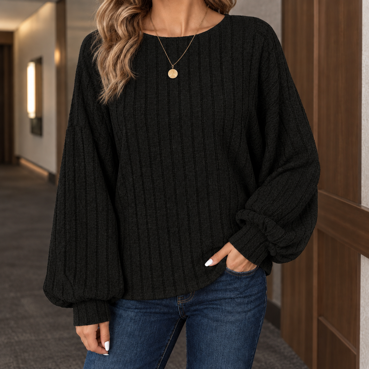 Damen Pullover mit lässigem Schnitt und voluminösen Ärmeln - 4 - Annoboutique