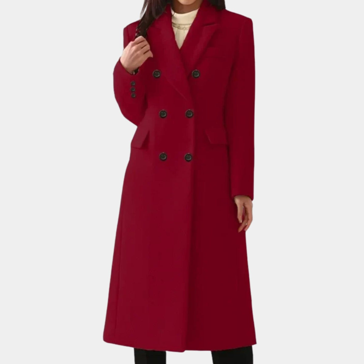 Damen Mantel mit doppelter Knopfleiste und tailliertem Schnitt - 5 - Annoboutique