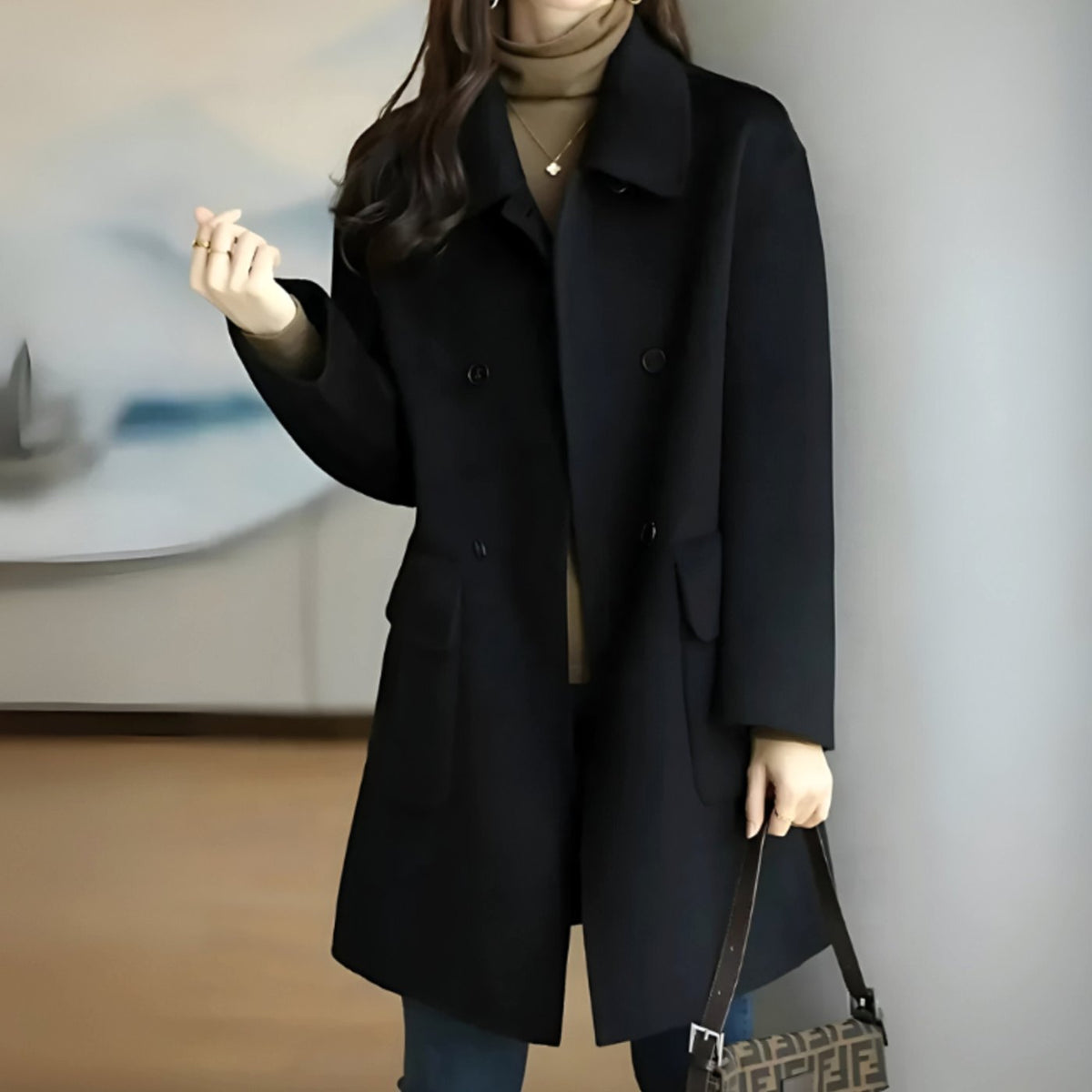Damen Mantel mit doppelter Knopfreihe und praktischen Taschen - 1 - Annoboutique