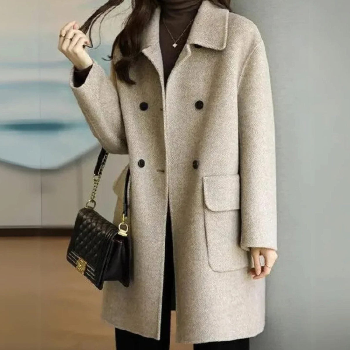 Damen Mantel mit doppelter Knopfreihe und praktischen Taschen - 2 - Annoboutique