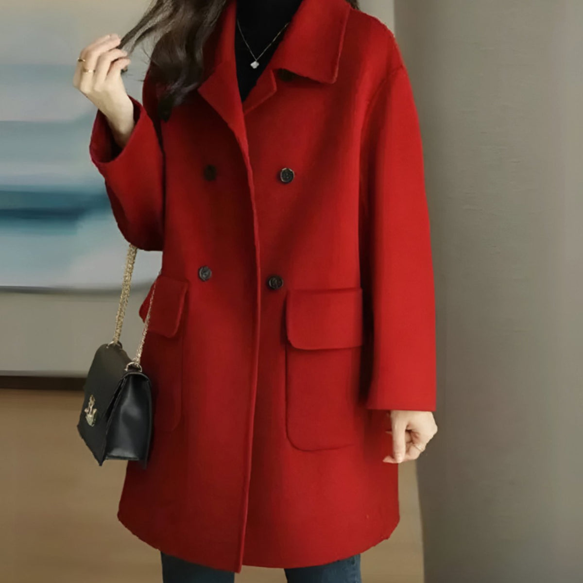 Damen Mantel mit doppelter Knopfreihe und praktischen Taschen - 3 - Annoboutique