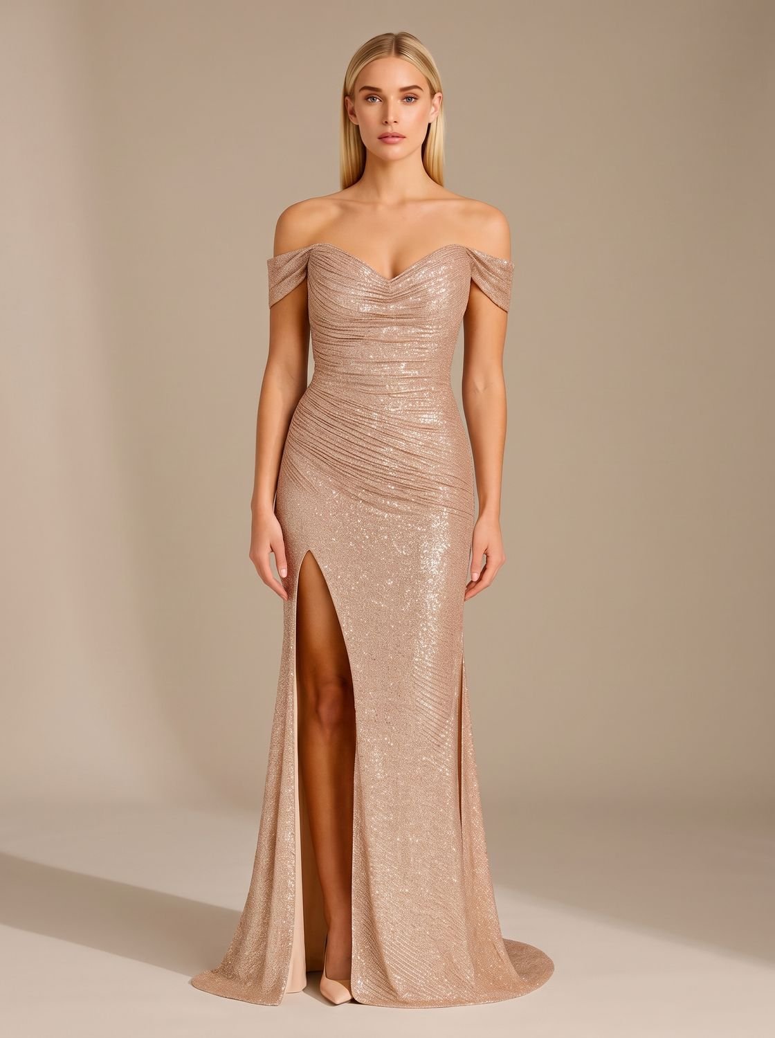 Abendkleid Damen mit schulterfreiem Schnitt und figurbetontem Design - 1 - Annoboutique