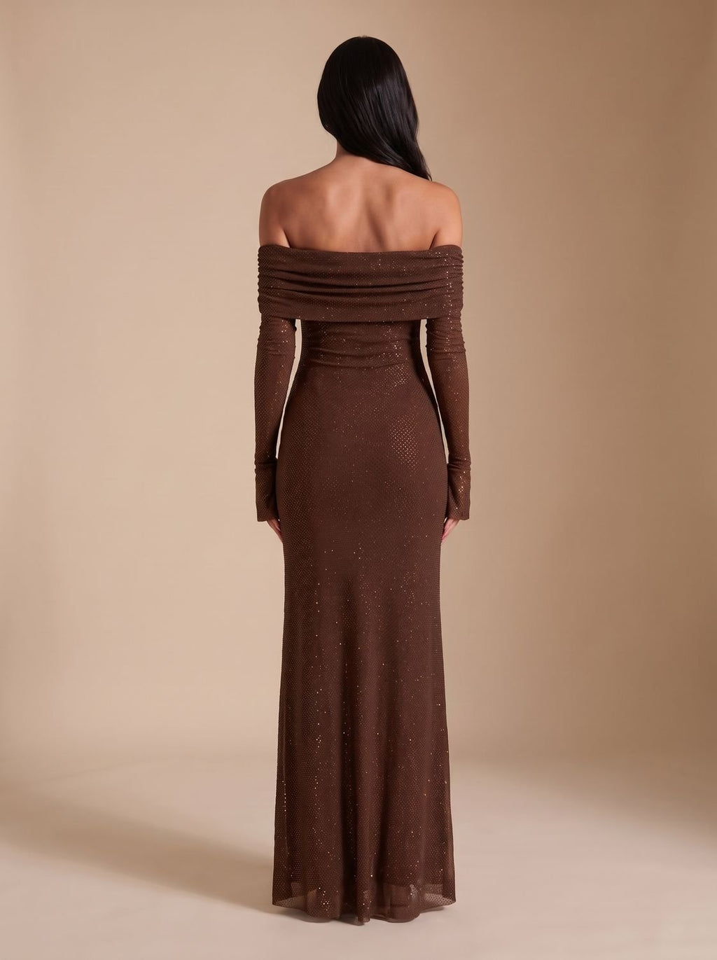 Maxikleid Damen mit schulterfreiem Schnitt und langen Ärmeln für elegante Anlässe - 5 - Annoboutique