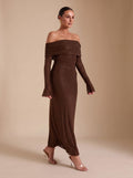 Maxikleid Damen mit schulterfreiem Schnitt und langen Ärmeln für elegante Anlässe - 8 - Annoboutique