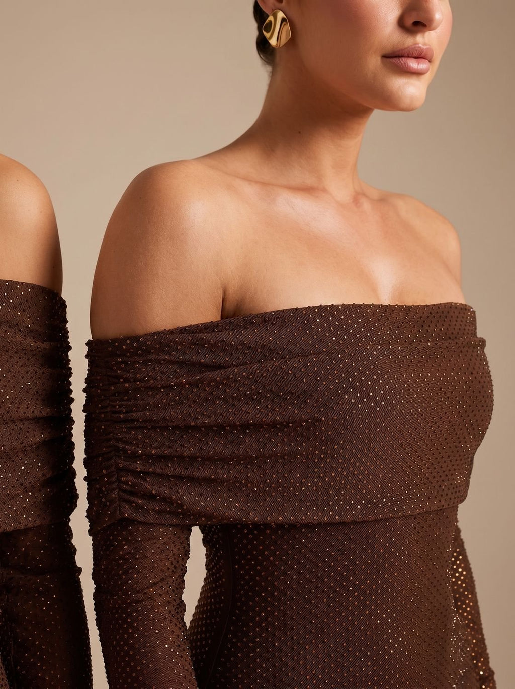 Maxikleid Damen mit schulterfreiem Schnitt und langen Ärmeln für elegante Anlässe - 10 - Annoboutique