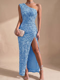 Maxikleid Damen mit asymmetrischem Schnitt und verführerischem Beinschlitz - 5 - Annoboutique