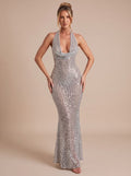 Maxikleid Damen mit figurbetonendem Schnitt und Halterträgern - 2 - Annoboutique