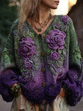Damen Cardigan mit V-Ausschnitt und floralen Details - 1 - Annoboutique