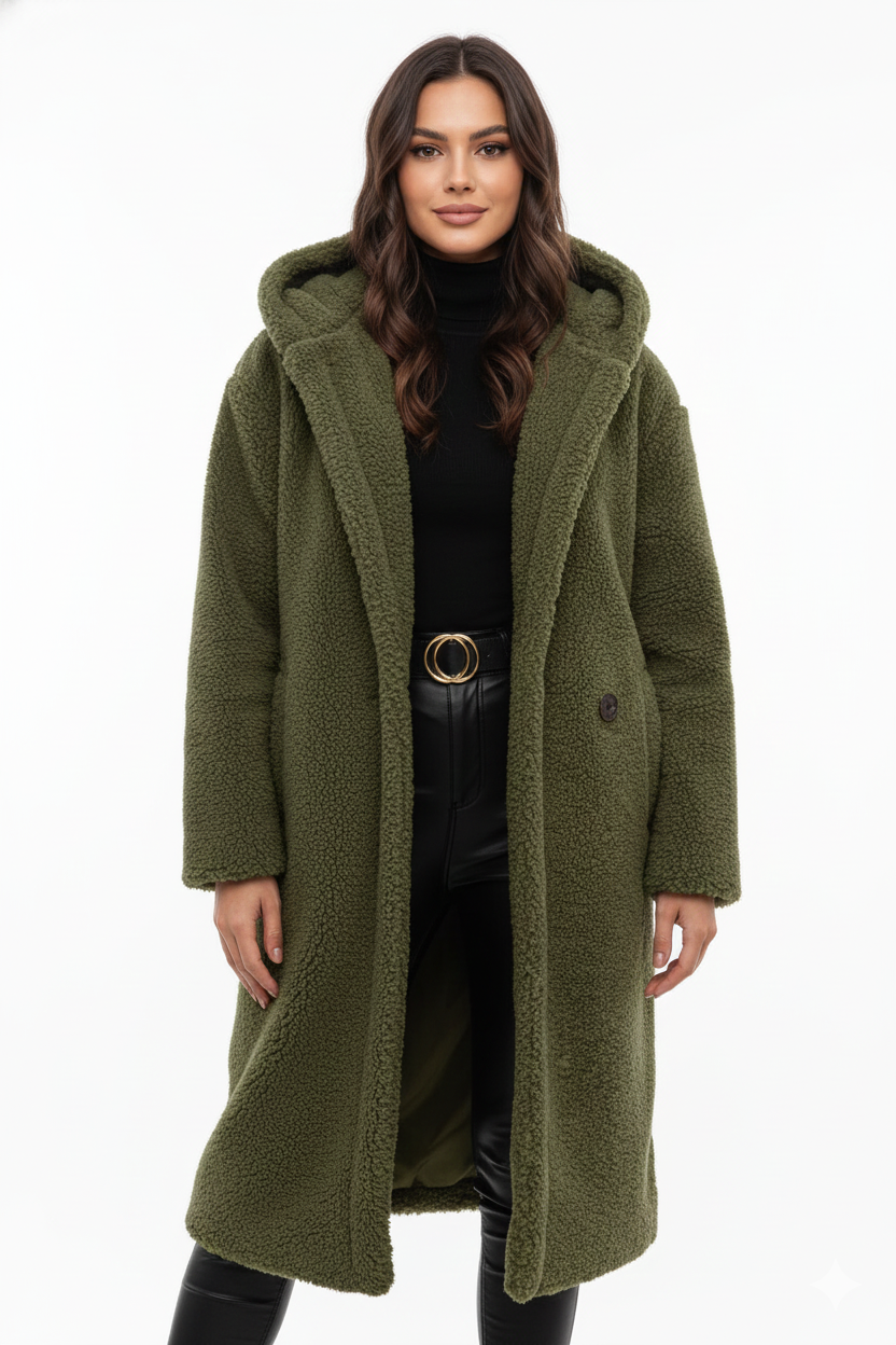 Damen Mantel mit Kapuze und weichem Teddyfleece für kuschelige Wärme - 1 - Annoboutique