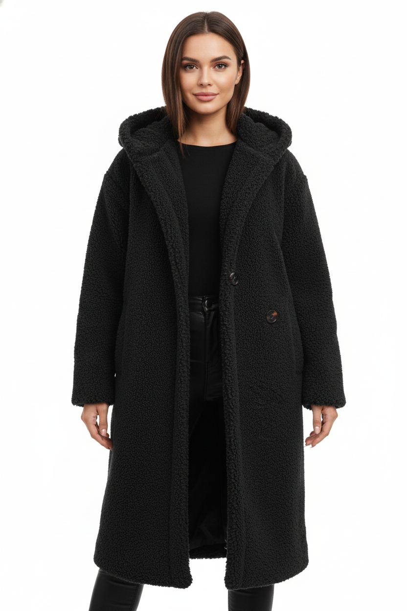 Damen Mantel mit Kapuze und weichem Teddyfleece für kuschelige Wärme - 2 - Annoboutique