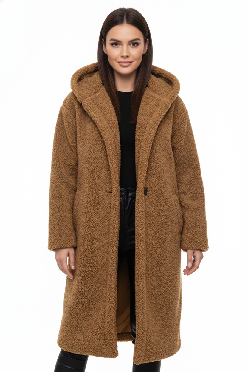 Damen Mantel mit Kapuze und weichem Teddyfleece für kuschelige Wärme - 3 - Annoboutique
