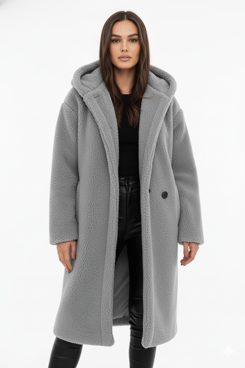 Damen Mantel mit Kapuze und weichem Teddyfleece für kuschelige Wärme - 5 - Annoboutique