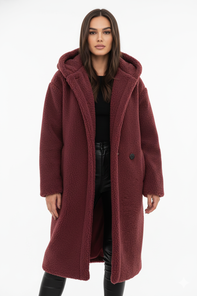 Damen Mantel mit Kapuze und weichem Teddyfleece für kuschelige Wärme - 6 - Annoboutique