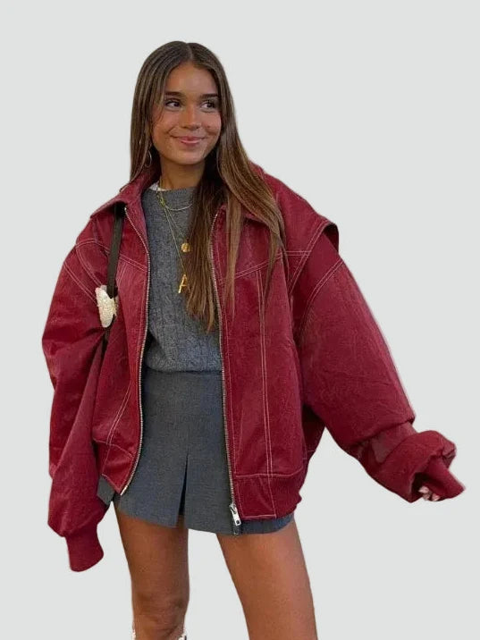 Damen Bomberjacke im Oversized-Schnitt mit praktischen Taschen - 1 - Annoboutique