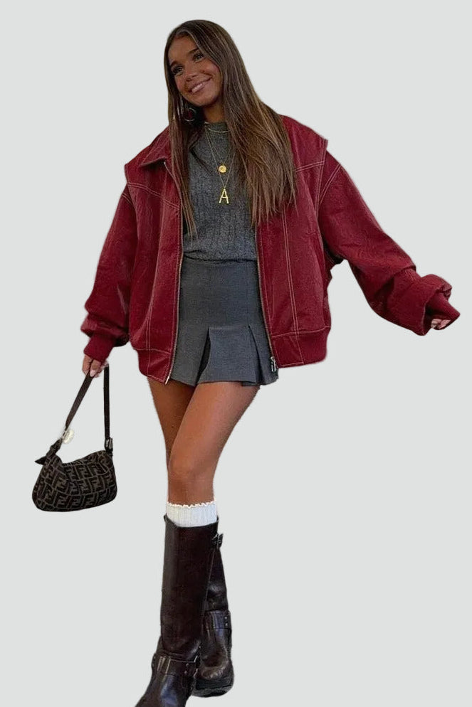 Damen Bomberjacke im Oversized-Schnitt mit praktischen Taschen - 5 - Annoboutique