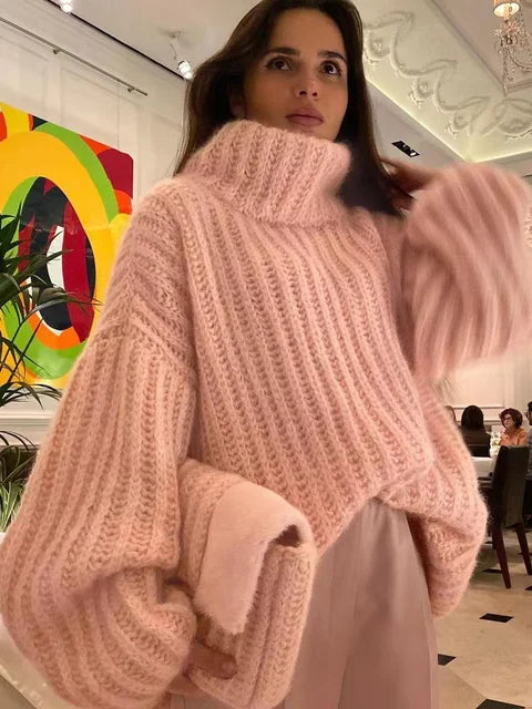 Damen Pullover mit hohem Kragen und lockerer Passform - 2 - Annoboutique