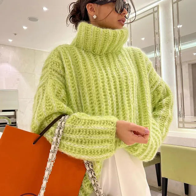Damen Pullover mit hohem Kragen und lockerer Passform - 4 - Annoboutique