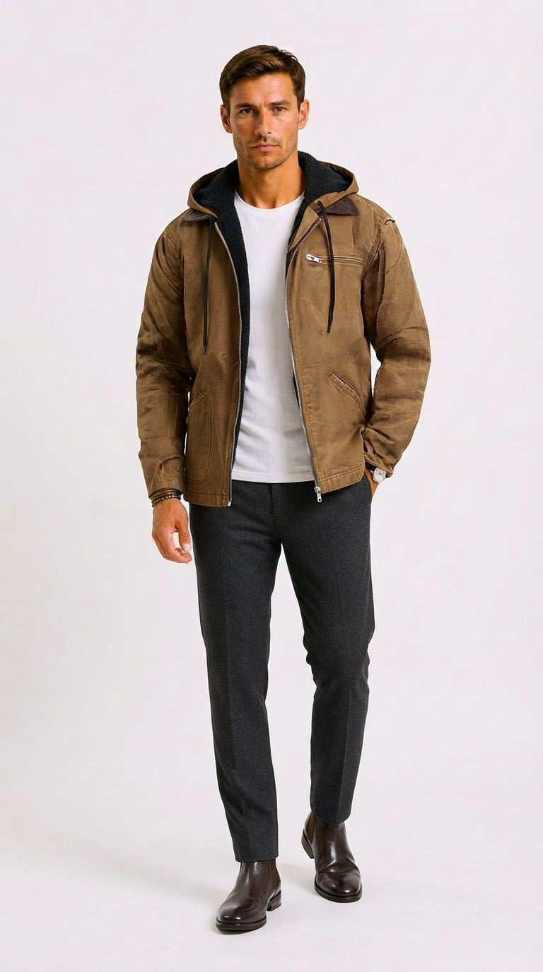 Herrenjacke mit Kapuze und sportlichem Design - 1 - Annoboutique
