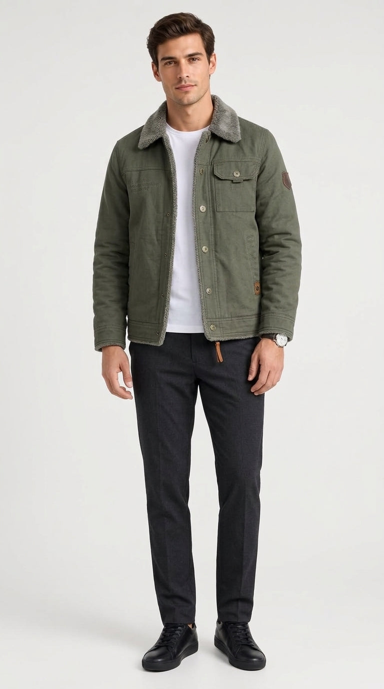 Übergangsjacke Herren mit stilvollem Kragen und praktischen Taschen - 1 - Annoboutique