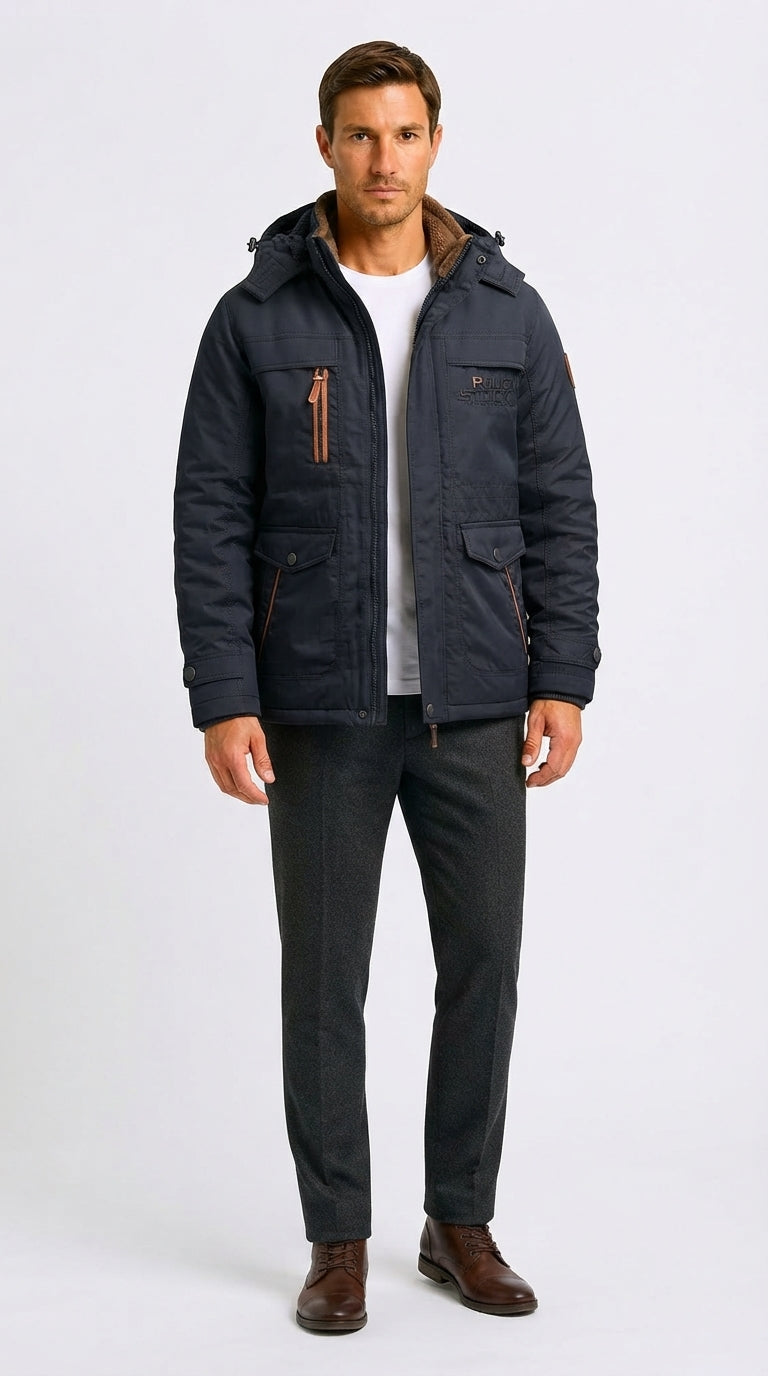 Winterjacke Herren mit abnehmbarer Kapuze und praktischen Taschen - 1 - Annoboutique