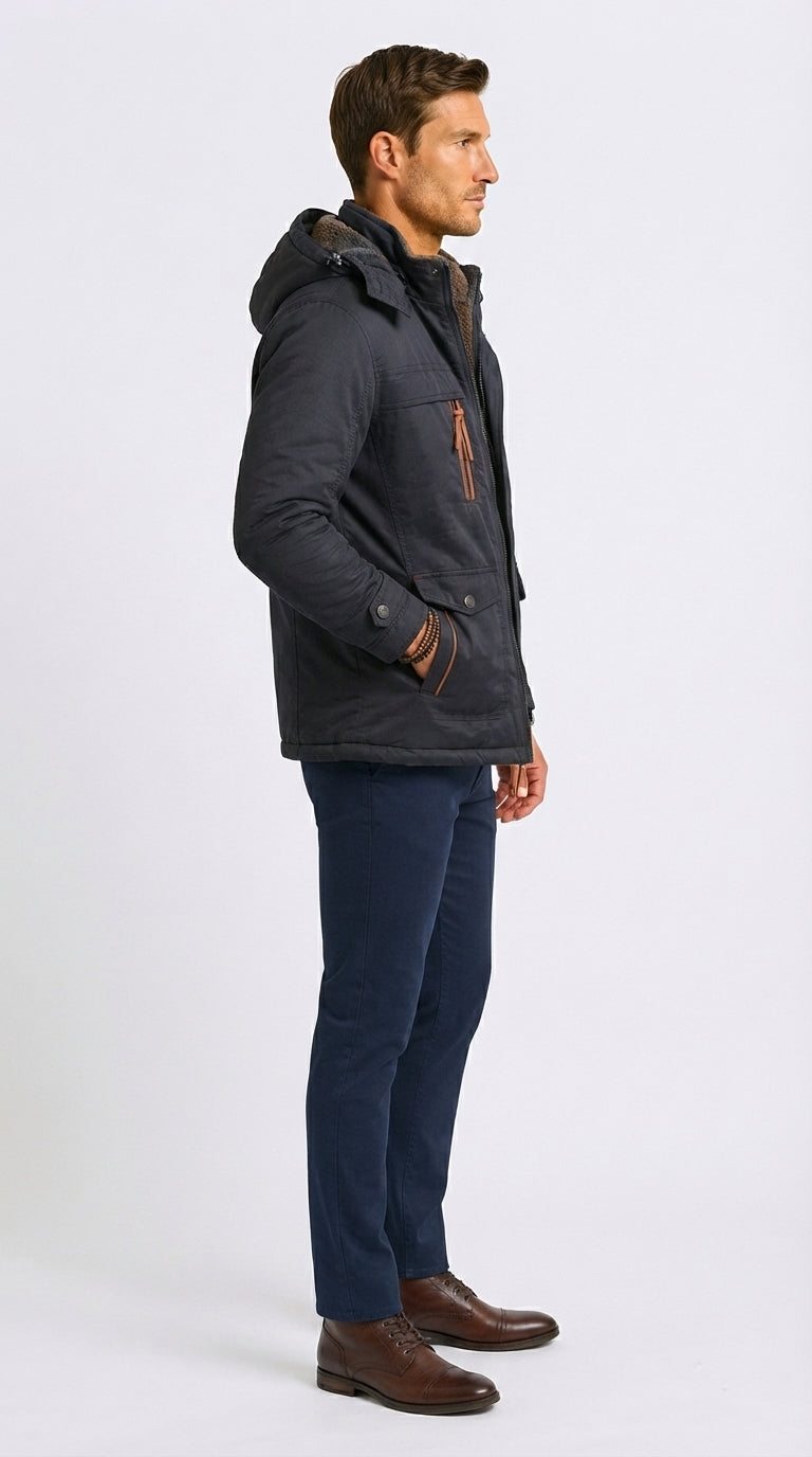 Winterjacke Herren mit abnehmbarer Kapuze und praktischen Taschen - 2 - Annoboutique