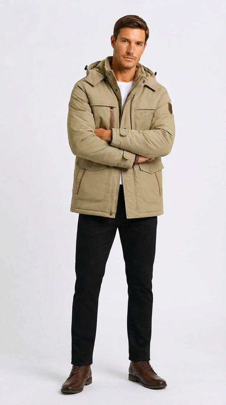 Winterjacke Herren mit abnehmbarer Kapuze und praktischen Taschen - 4 - Annoboutique