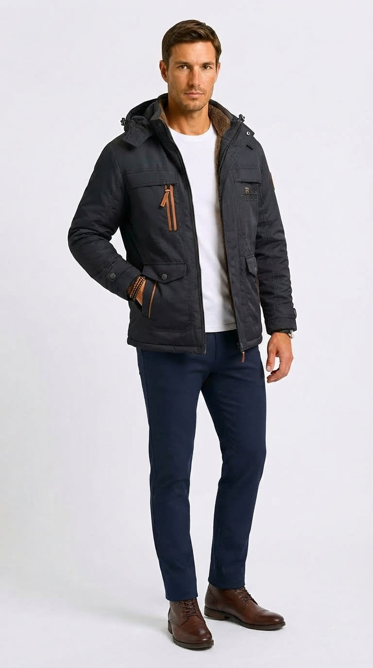 Winterjacke Herren mit abnehmbarer Kapuze und praktischen Taschen - 5 - Annoboutique