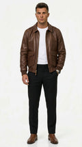 Lederjacke Herren mit klassischem Schnitt und praktischen Taschen - 1 - Annoboutique