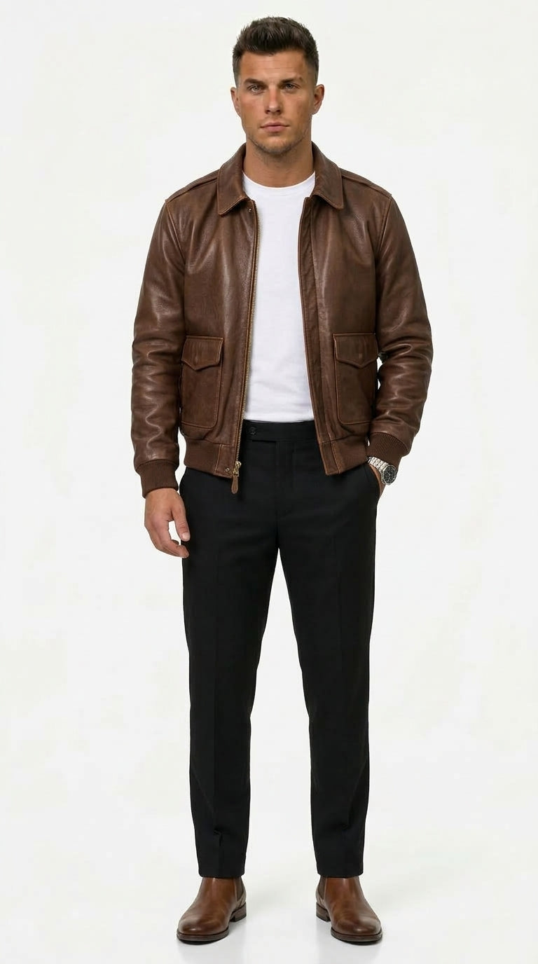 Lederjacke Herren mit klassischem Schnitt und praktischen Taschen - 1 - Annoboutique