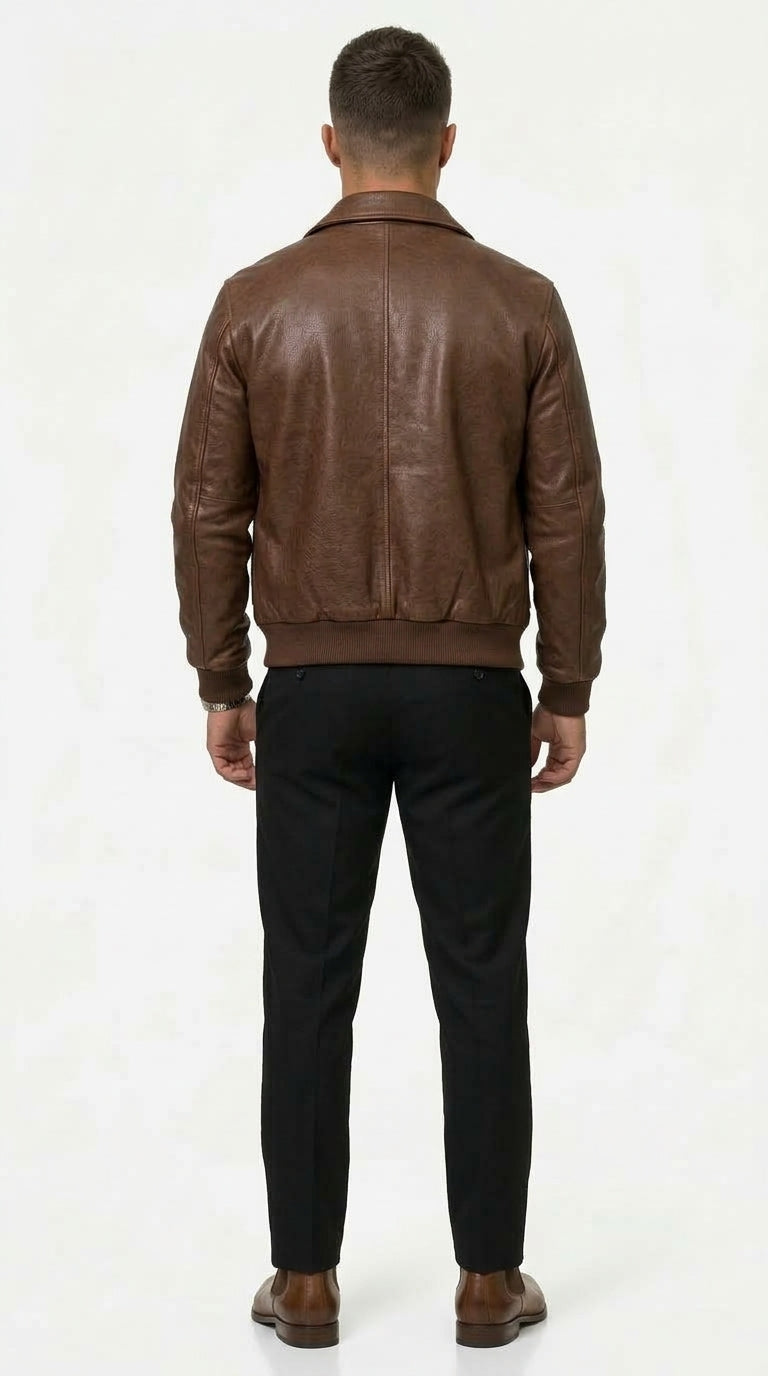 Lederjacke Herren mit klassischem Schnitt und praktischen Taschen - 2 - Annoboutique