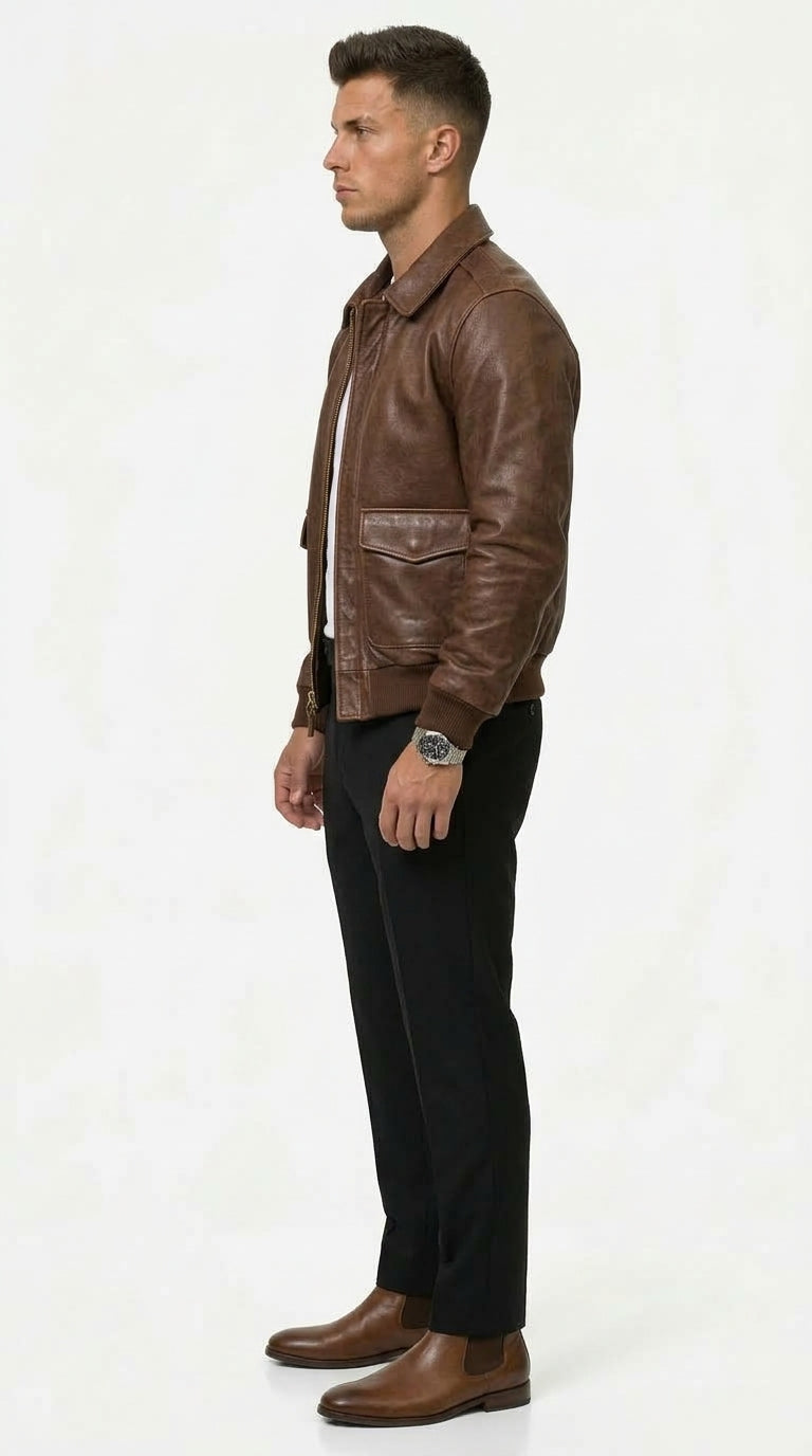 Lederjacke Herren mit klassischem Schnitt und praktischen Taschen - 3 - Annoboutique