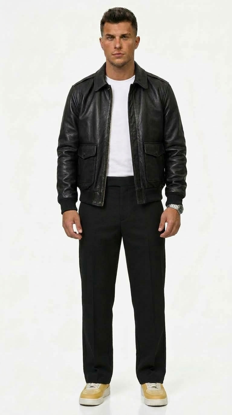 Lederjacke Herren mit klassischem Schnitt und praktischen Taschen - 4 - Annoboutique