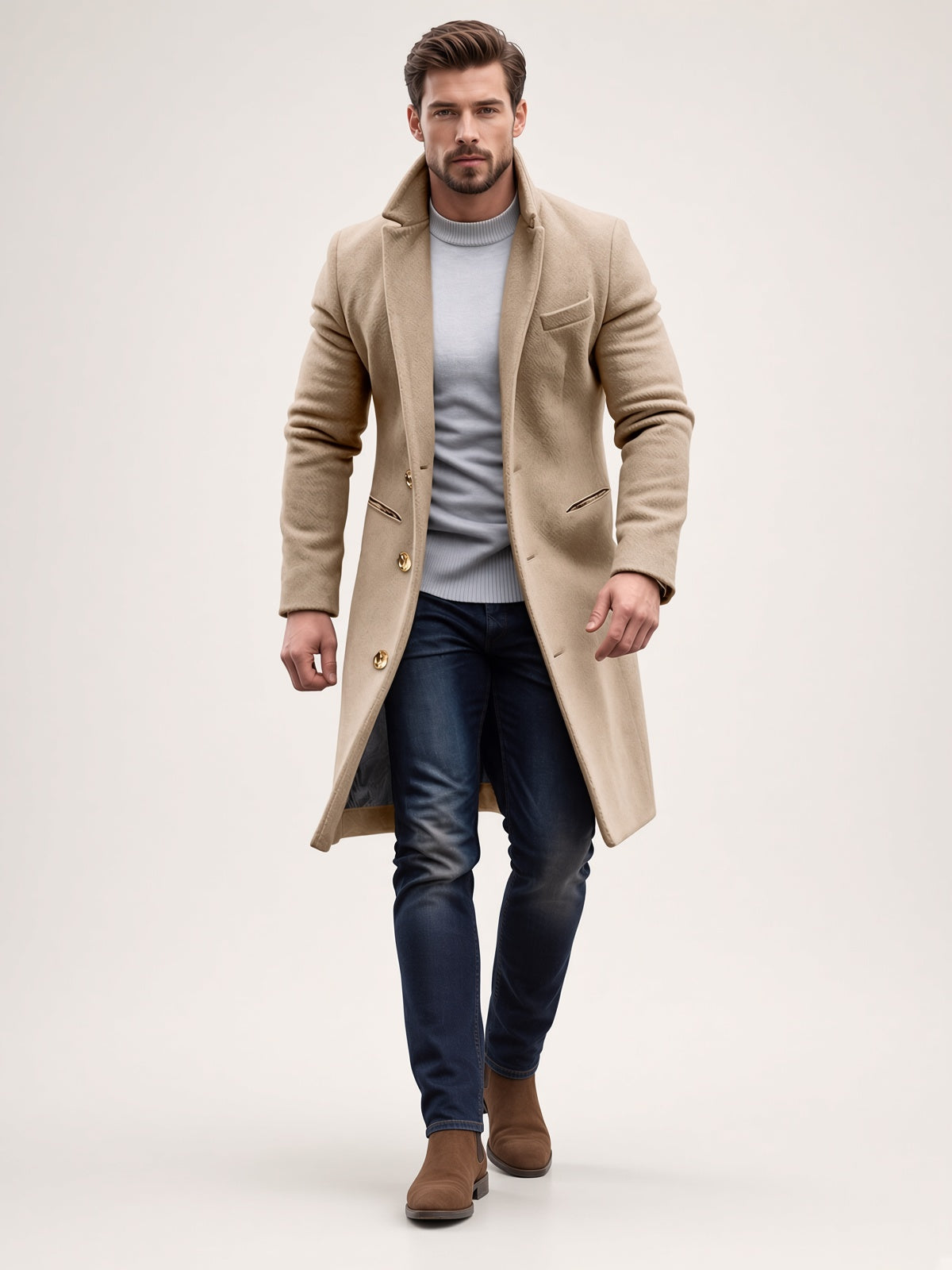 Wollmantel Damen mit tailliertem Schnitt und praktischen Taschen - 1 - Annoboutique