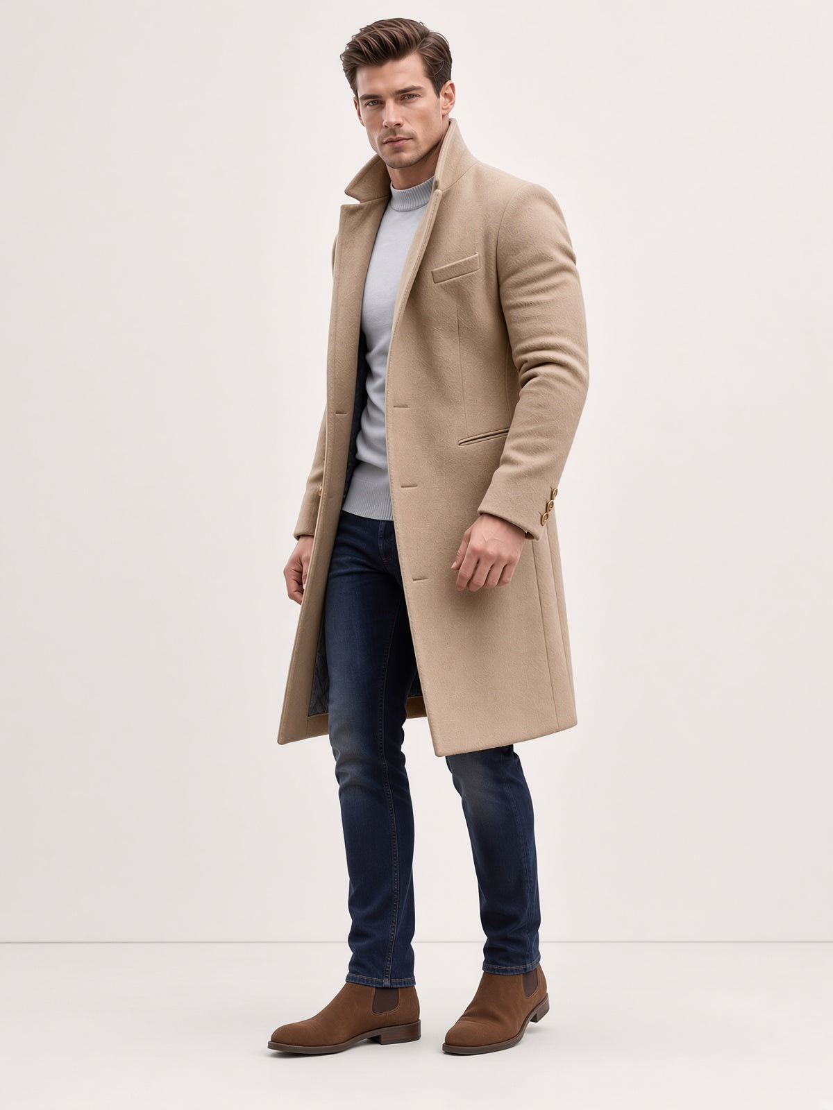 Wollmantel Damen mit tailliertem Schnitt und praktischen Taschen - 2 - Annoboutique
