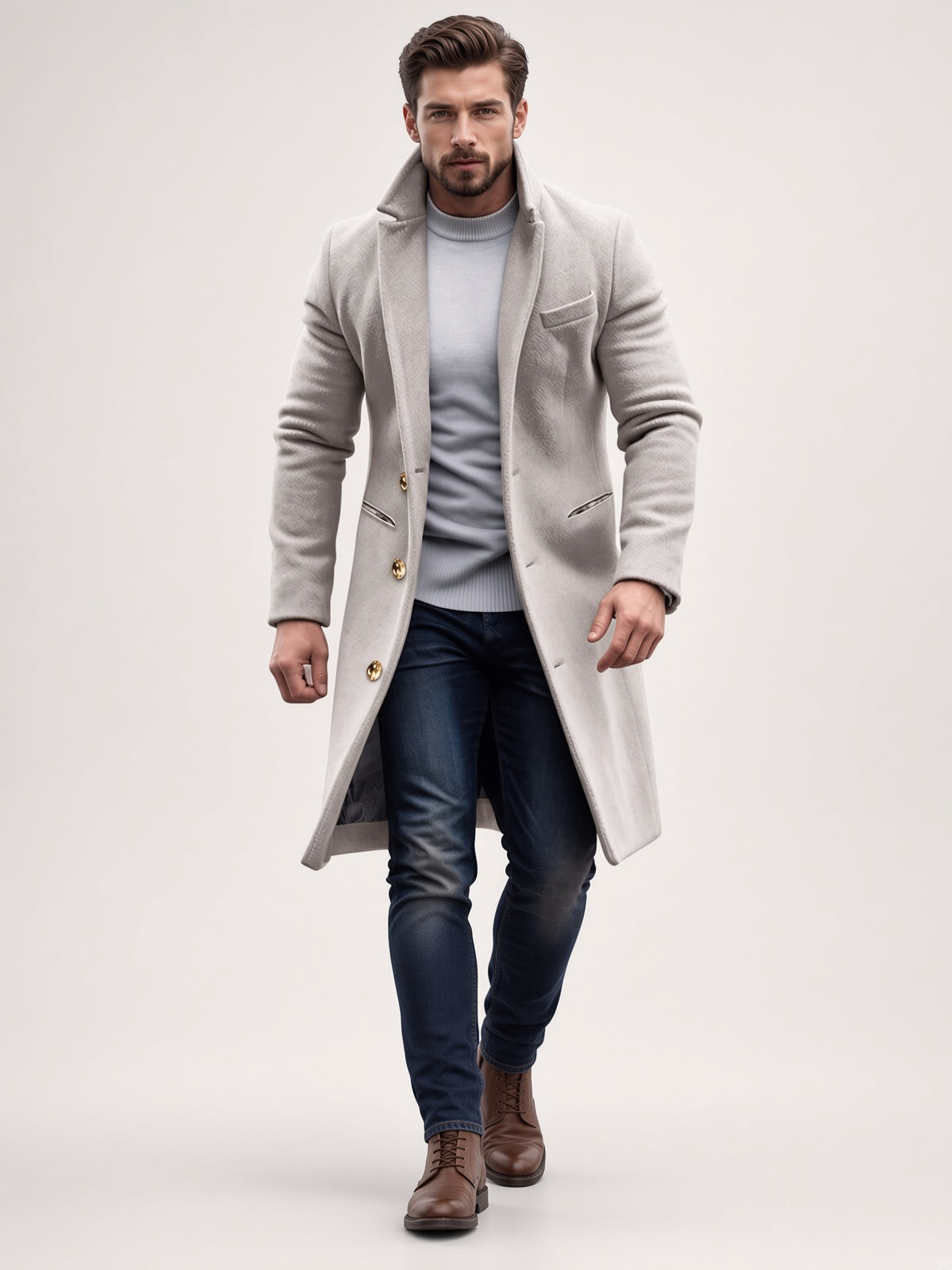 Wollmantel Damen mit tailliertem Schnitt und praktischen Taschen - 4 - Annoboutique