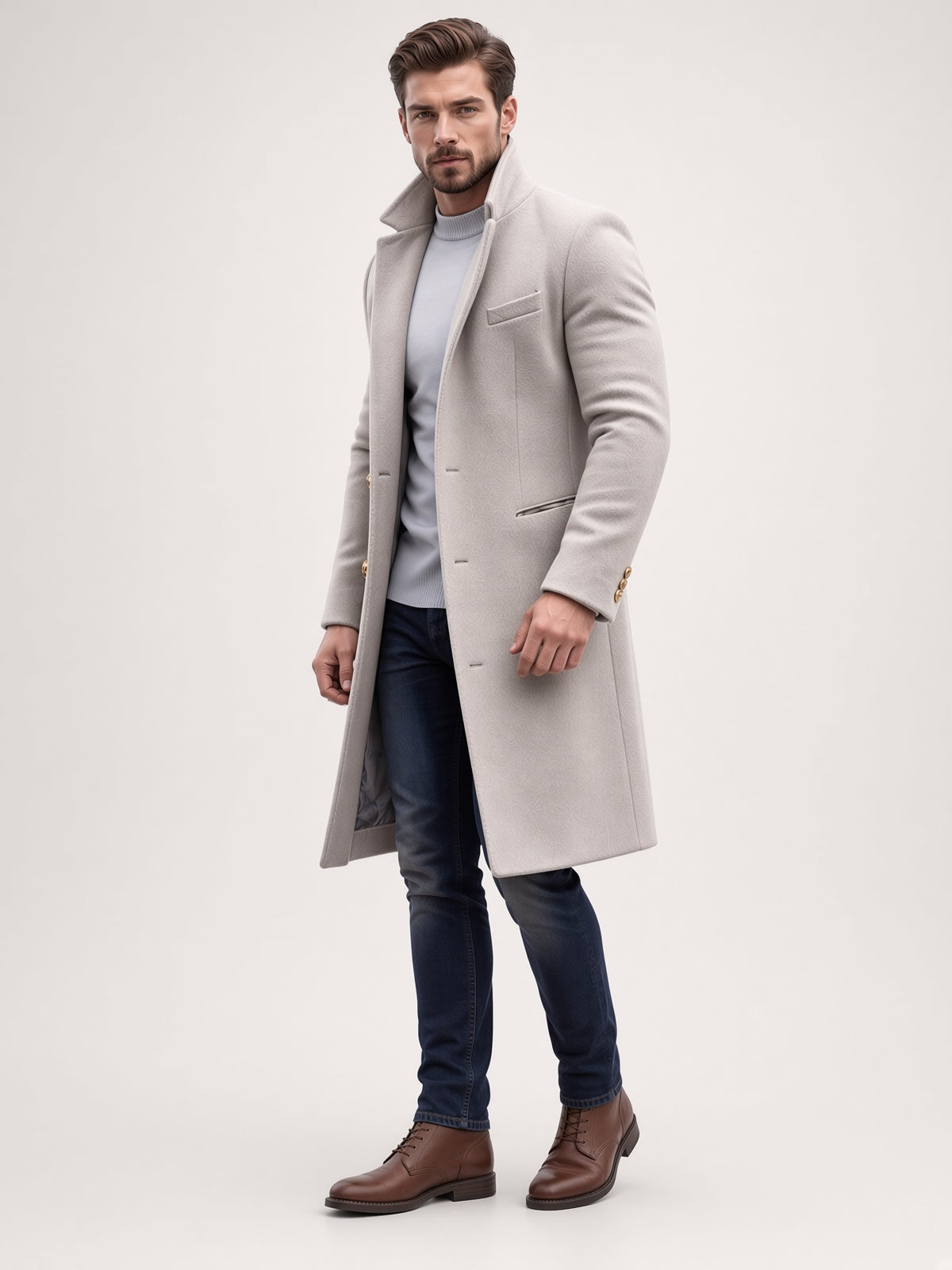 Wollmantel Damen mit tailliertem Schnitt und praktischen Taschen - 5 - Annoboutique