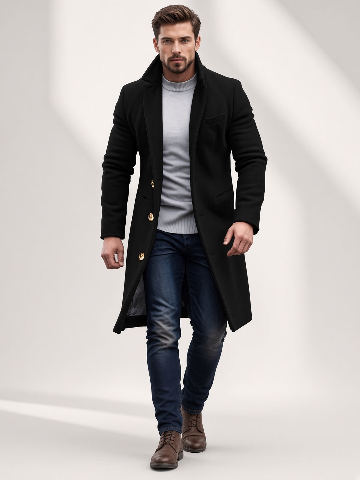 Wollmantel Damen mit tailliertem Schnitt und praktischen Taschen - 7 - Annoboutique