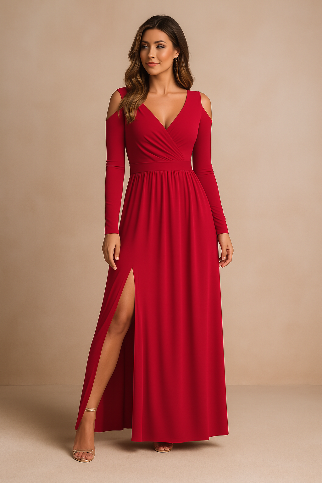 Maxikleid Damen mit V-Ausschnitt und seitlichem Schlitz für elegante Anlässe - 2 - Annoboutique
