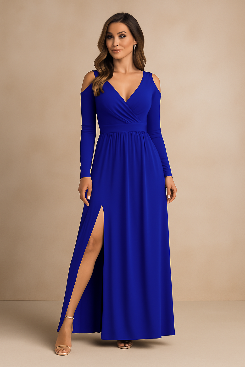 Maxikleid Damen mit V-Ausschnitt und seitlichem Schlitz für elegante Anlässe - 3 - Annoboutique