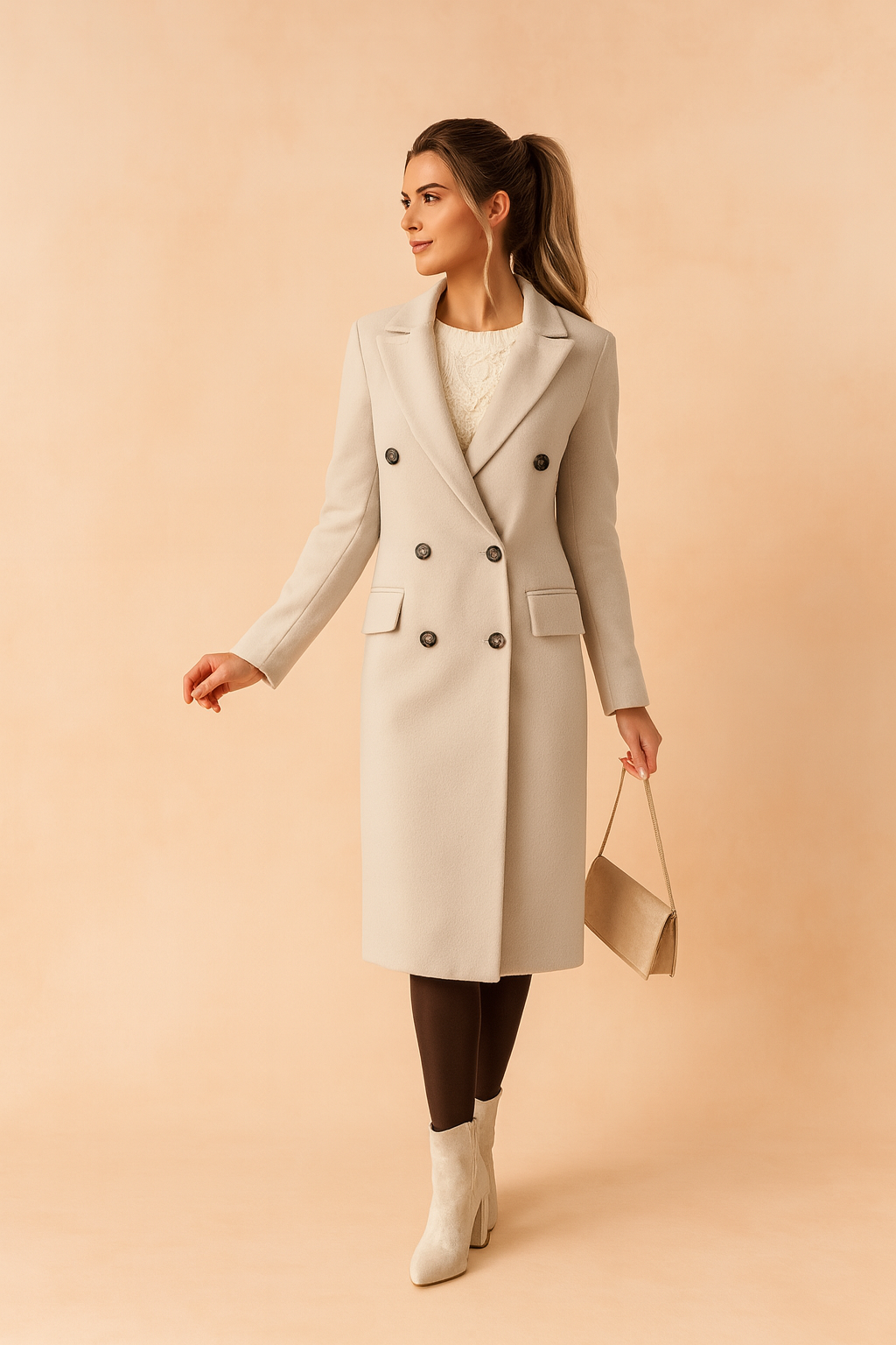 Damen Mantel mit doppelter Knopfleiste und tailliertem Schnitt - 2 - Annoboutique