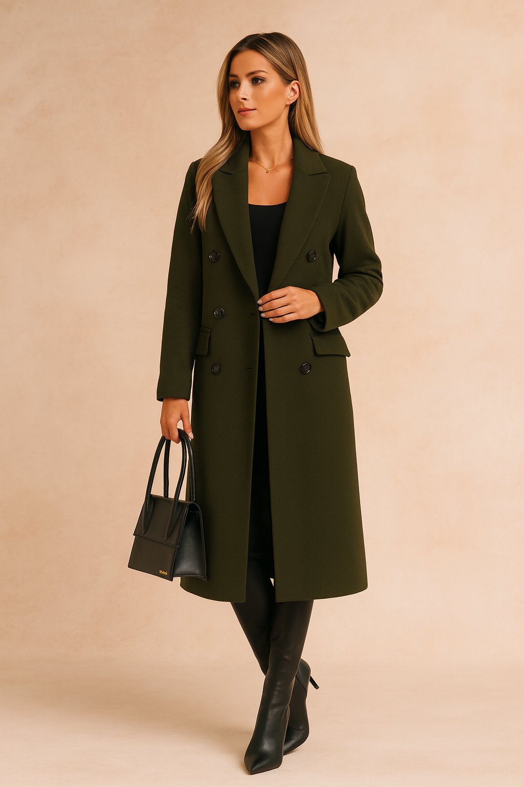 Damen Mantel mit doppelter Knopfleiste und tailliertem Schnitt - 6 - Annoboutique