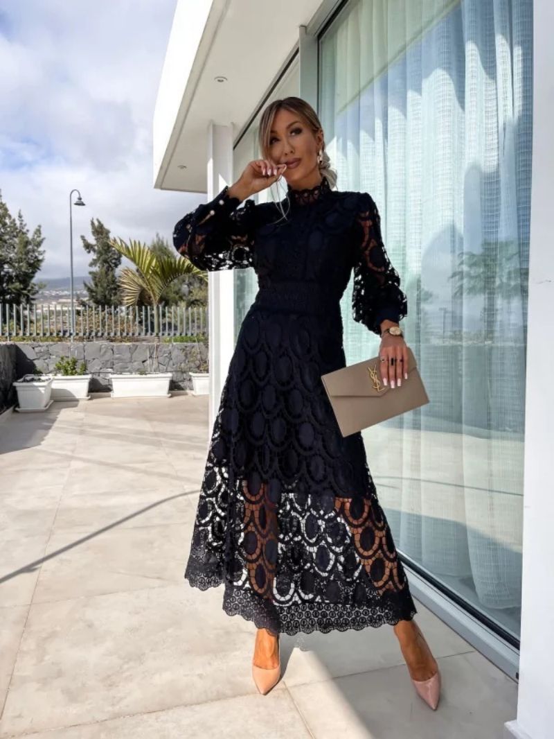 Abendkleid Damen mit romantischen Puffärmeln und A-Linie - 1 - Annoboutique