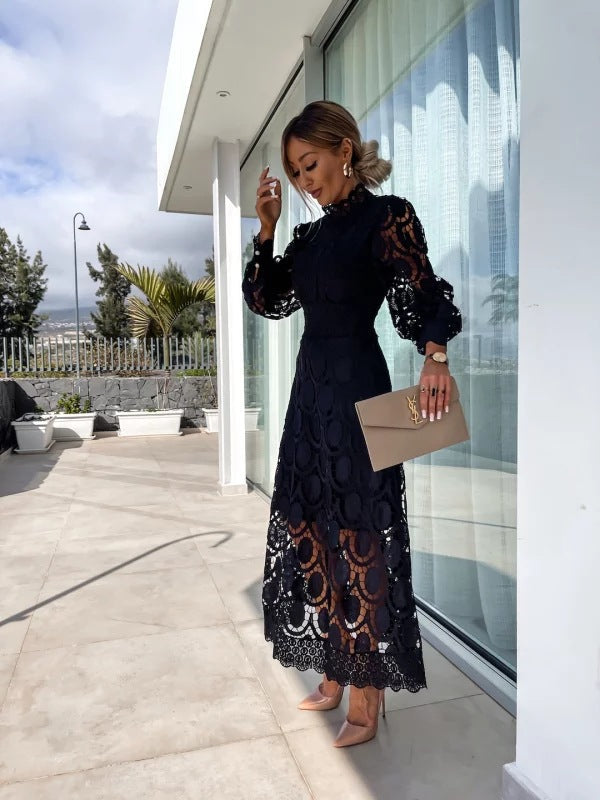 Abendkleid Damen mit romantischen Puffärmeln und A-Linie - 2 - Annoboutique
