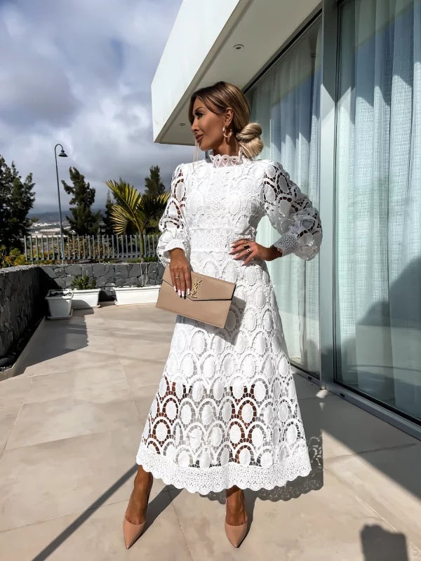 Abendkleid Damen mit romantischen Puffärmeln und A-Linie - 5 - Annoboutique